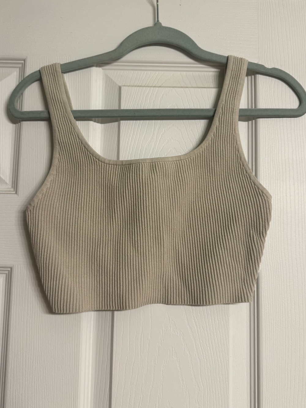 Babaton Sculpt Knit Squareneck Cropped Tank Matte Pearl